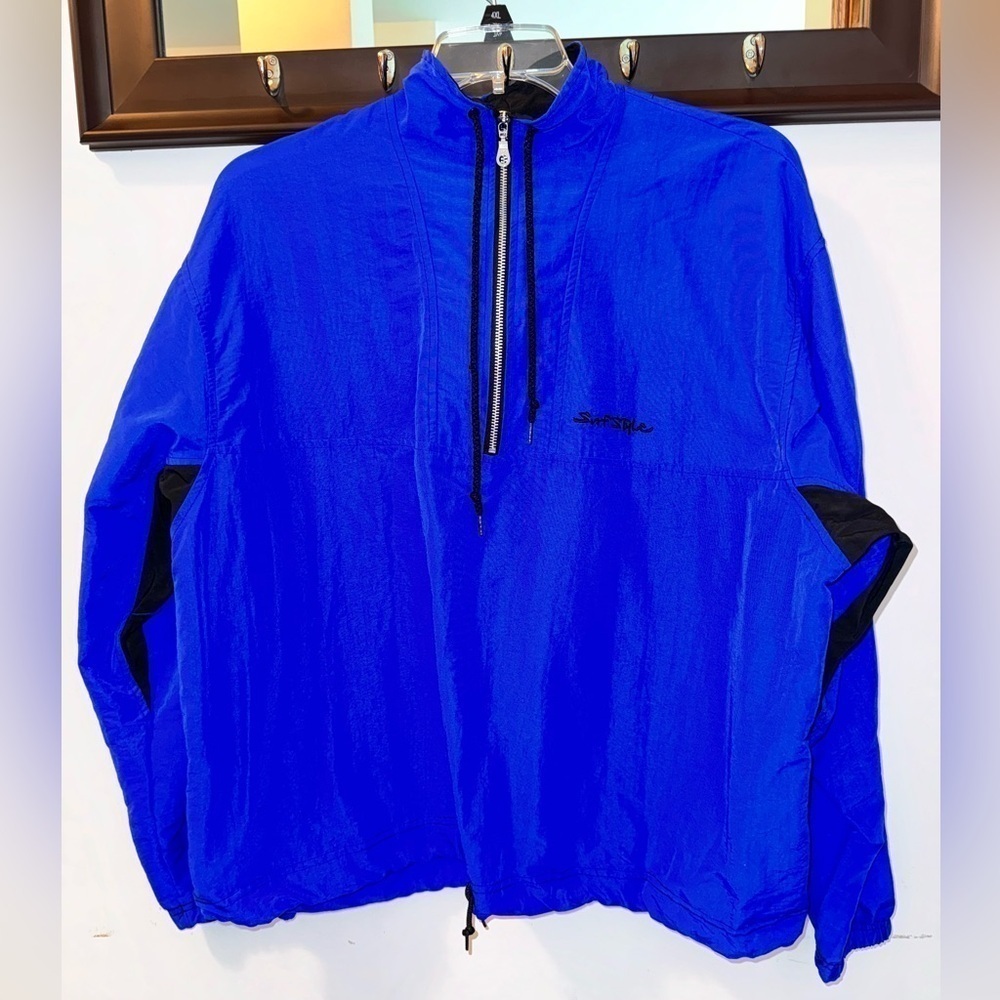 Vintage Surf Style Windbreaker Quarter Zip Longsleeve Blue Black Size One Size